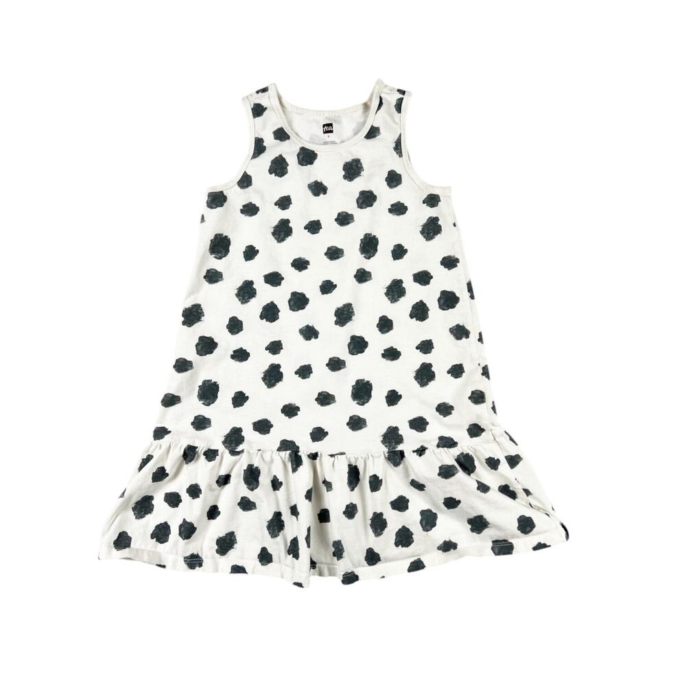 Tea Collection Ink Polka Dots On Chalk Ruffle Drop Waits Tank Dress size 7